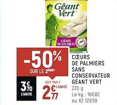 cœurs de palmiers sans conservateur géant vert