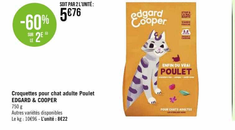 croquettes pour chat adulte poulet edgard & cooper