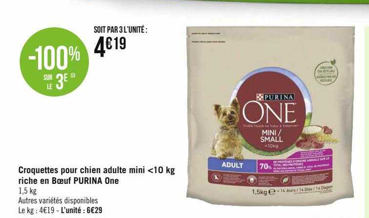 croquettes pour chien adulte mini<10 kg riche en bœuf purina one