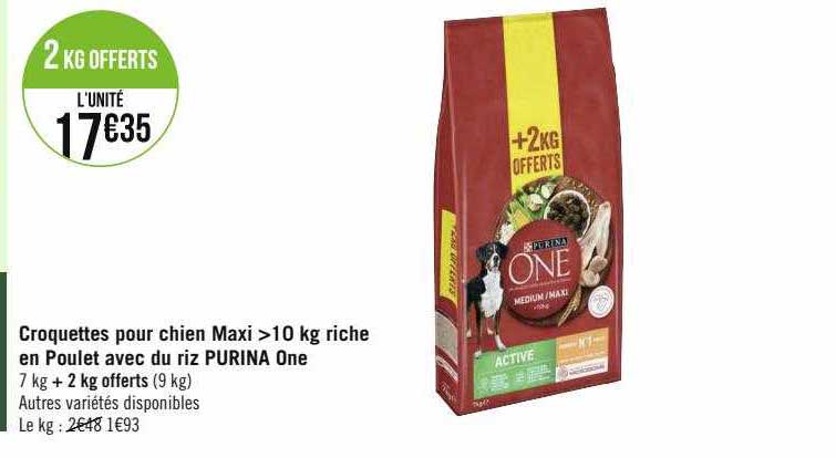 croquettes pour chien maxi>10 kg riche en poulet avec du riz purina one