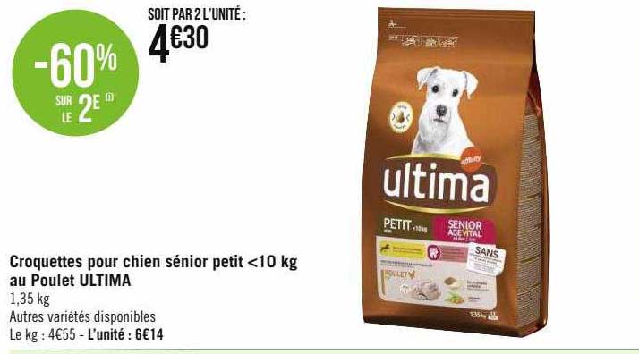 croquettes pour chien sénior petit <10 kg au poulet ultima
