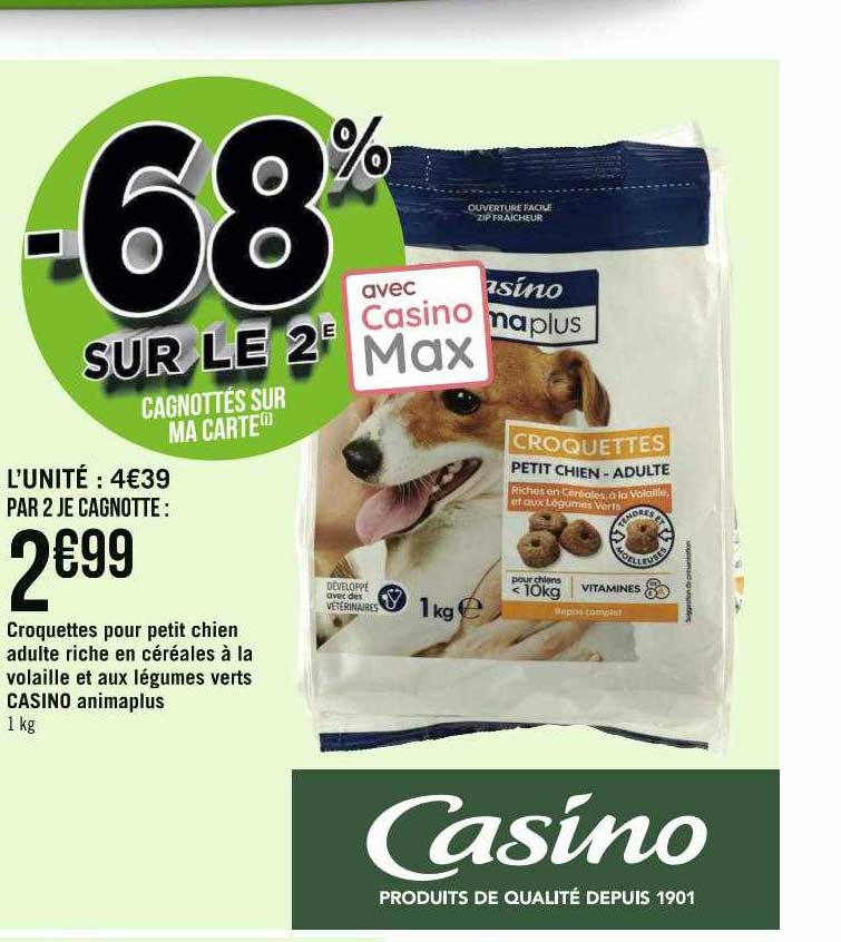 croquettes pour petit chien adulte riche en céréales à la volaille et aux légumes verts casino animaplus