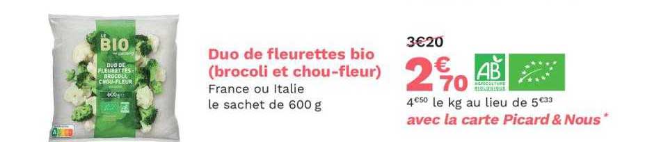 duo de fleuretttes bio brocoli et chou-fleur