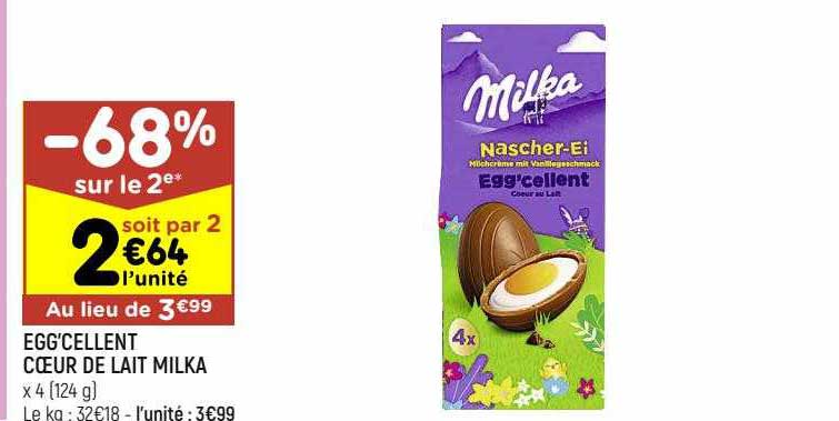 Egg'cellent Cœur De Lait Milka -68% Sur Le 2e