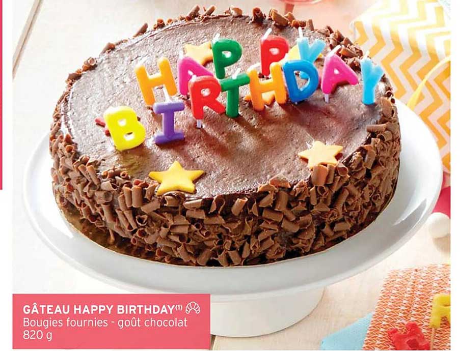 Gâteau Happy Birthday Bougies Fournies Goût Chocolat