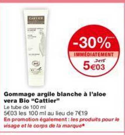 gommage argile blanche à l'aloe vera bio "cattier"