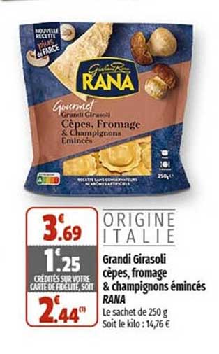 grandi girasoli cèpes, fromage & champignons émincés rana