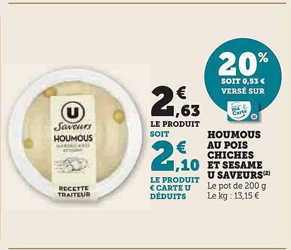 Houmous Au Pois Chiches Et Sésame U Saveurs