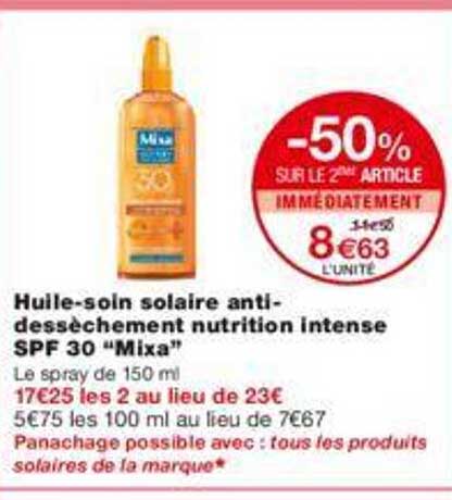 huile-soin solaire anti-dessèchement nutrition intense spf 30 "mixa"