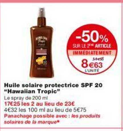 huile solaire protectrice spf 20 "hawaiian tropic"