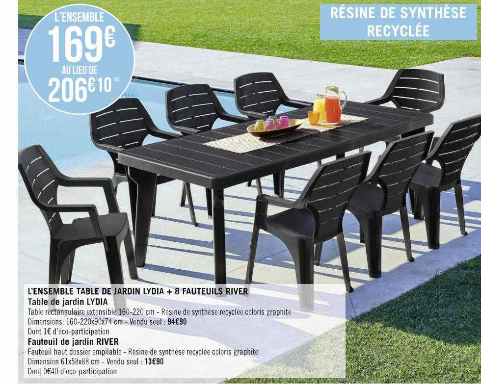 l'ensemble table de jardin lydia + 8 fauteuils river