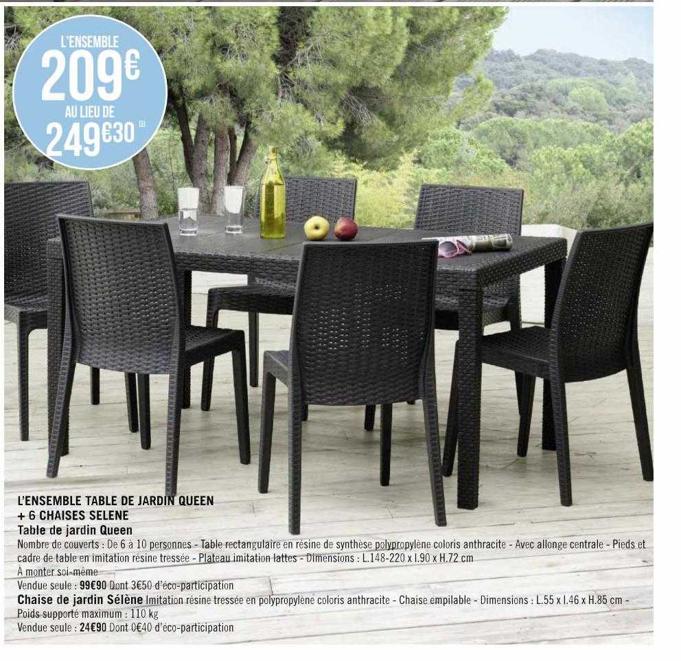 l'ensemble table de jardin queen + 6 chaises selene