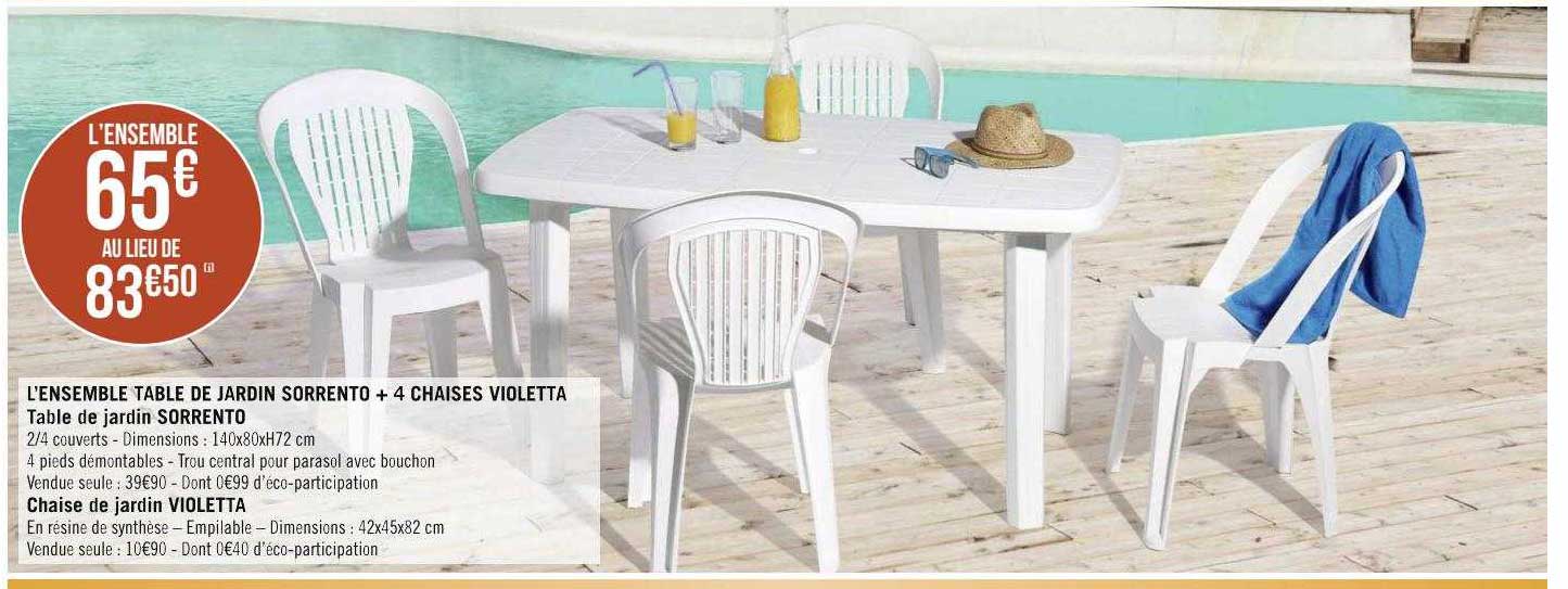 l'ensemble table de jardin sorrento + 4 chaises violetta