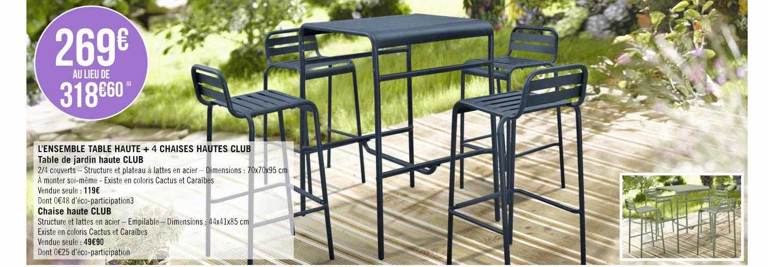 l'ensemble table haute + 4 chaises hautes club
