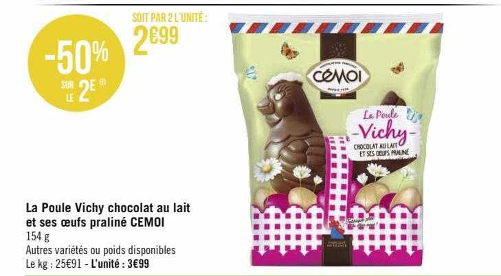 la poule vichy chocolat au lait et ses œufs praliné cémoi