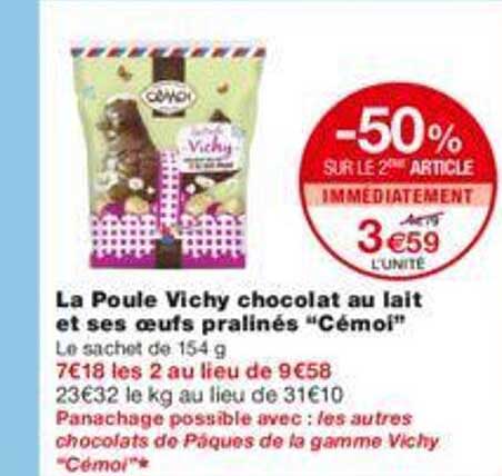 la poule vichy chocolat au lait et ses œufs pralinés "cémoi"