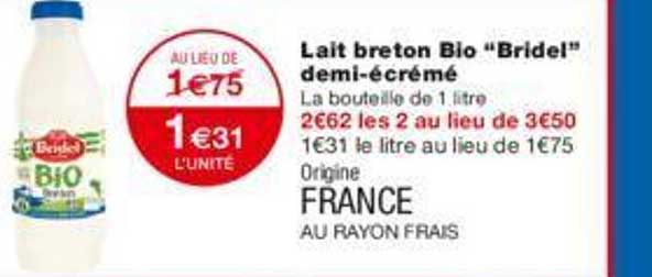 lait breton bio "bridel" demi-écrémé