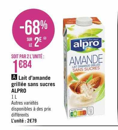 lait d'amande grillée sans sucres alpro