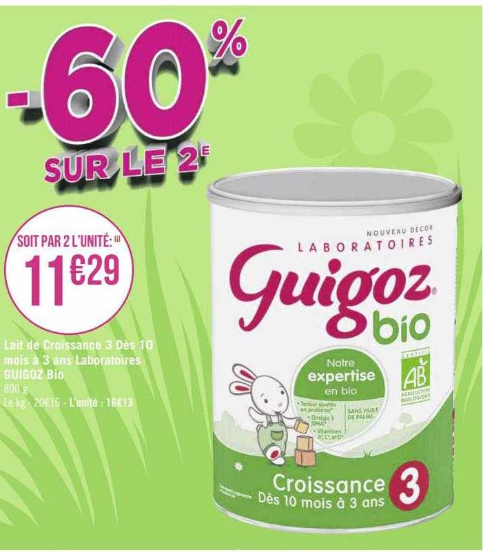 lait de croissance 3 dès 10 mois à 3 ans laboratoires guigoz bio