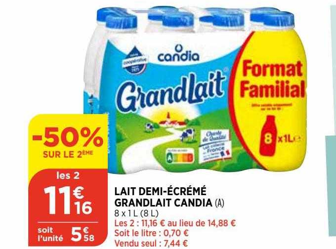 lait demi-écrémé grand lait candia