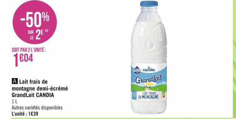 lait frais de montagne demi-écrémé grand lait candia