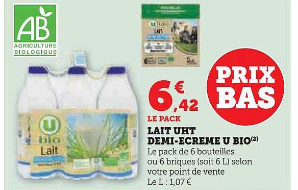 lait uht demi-écremé u bio