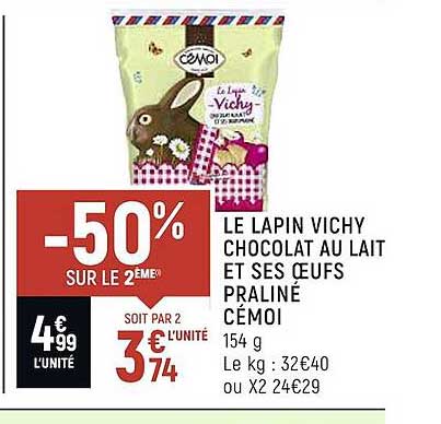 le lapin vichy chocolat au lait et ses œufs praliné cémoi