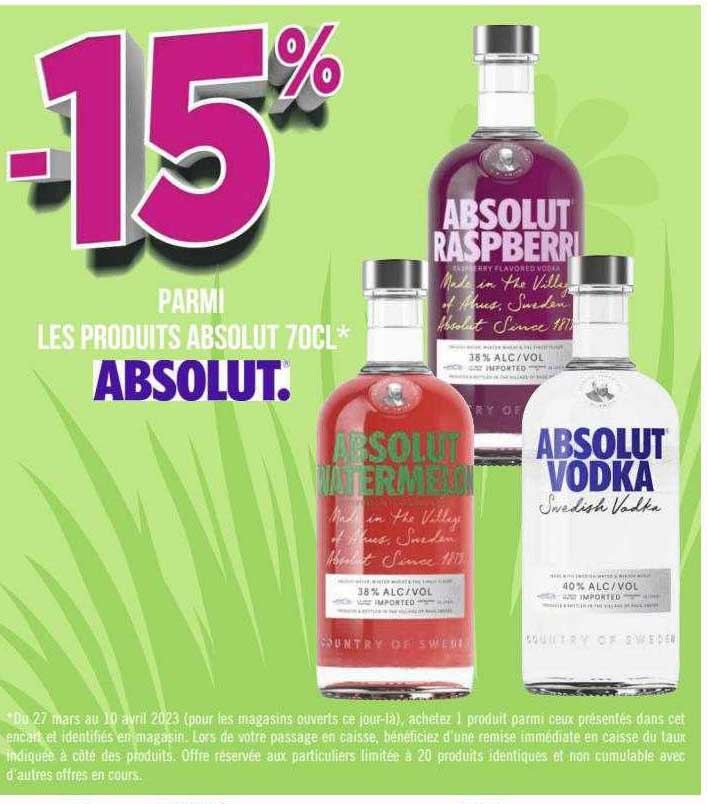 les produits absolut 70cl