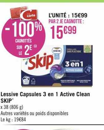 Lessive Capsules 3 En 1 Active Clean Skip