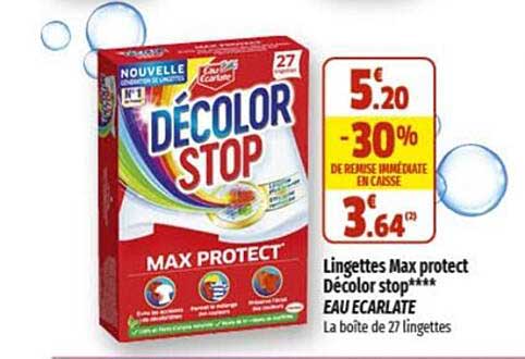lingettes max protect décolor stop eau écarlate