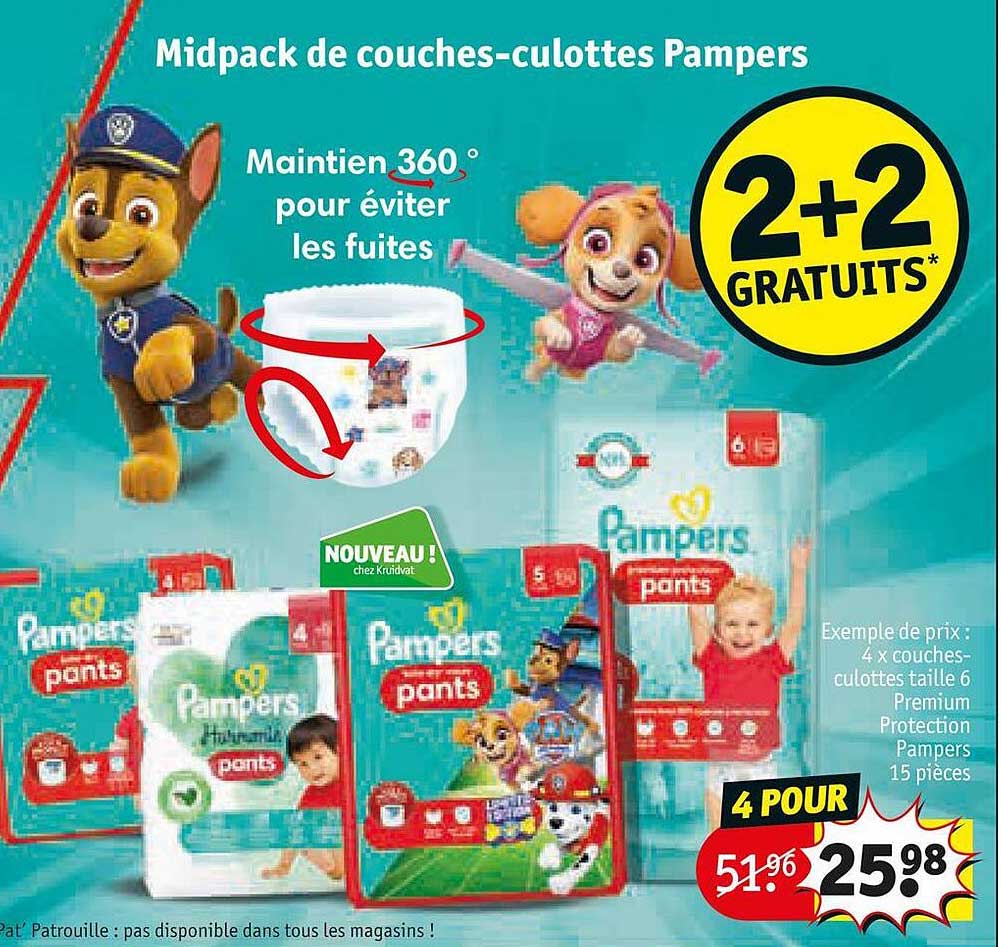 midpack de couches-culottes pampers 2+2 gratuits