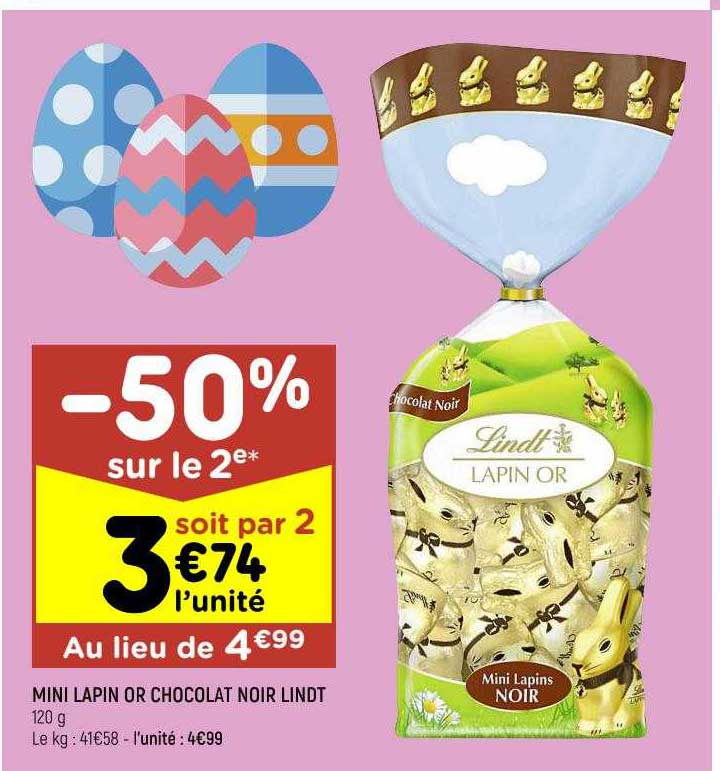 Mini Lapin Or Chocolat Noir Lindt -50% Sur Le 2e