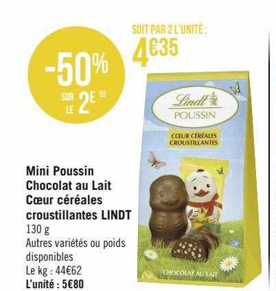 mini poussin chocolat au lait cœur céréales croustillantes lindt