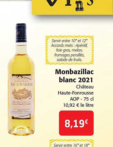 monbazillac blanc 2021 château haute-fonrousse aop
