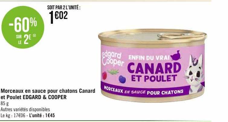 morceaux en sauce pour chatons canard et poulet edgard & cooper