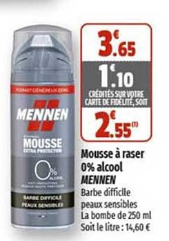 mousse à raser 0% alcool mennen