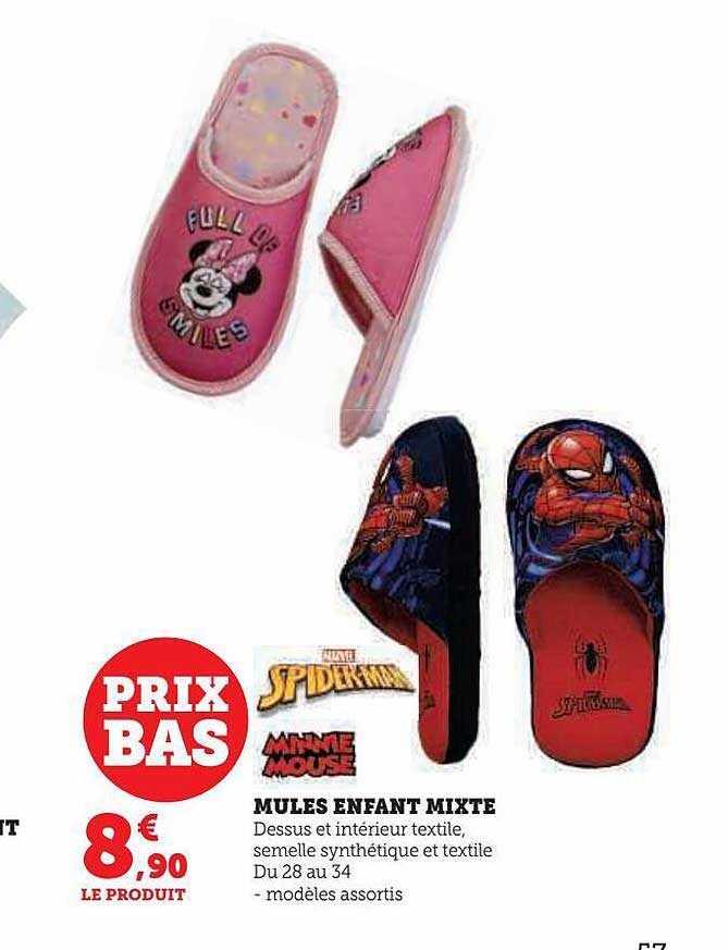 mules enfant mixte marvel spiderman minnie mouse