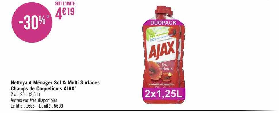 nettoyant ménager sol & multi surfaces champs de coquelicots ajax