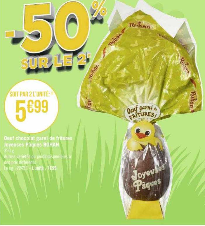 œuf chocolat garni de fritures joyeuses pâques rohan