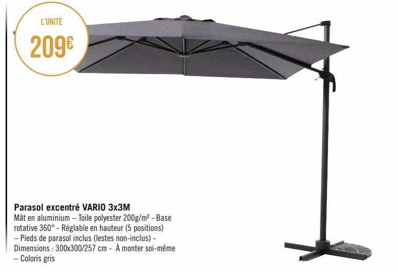 parasol excentré vario 3 x 3 m