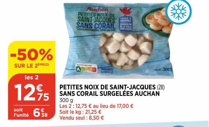 petites noix de saint-jacques sans corail surgelées auchan