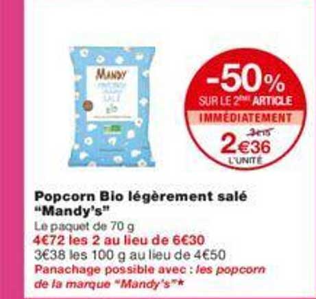 popcorn bio légèrement salé "mandy's"