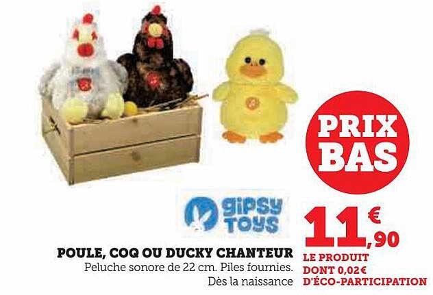 poule, coq ou ducky chanteur gipsy toys