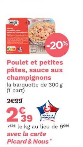 poulet de  petites pâtes sauce aux champignons