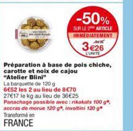 préparation à base de pois chiche, carotte et noix de cajou "atelier blini"
