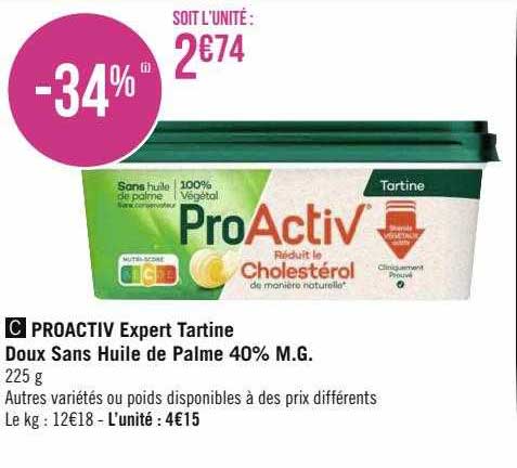 proactiv expert tartine doux sans huile de palme 40% m.g.
