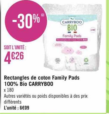 rectangles de coton family pads 100% bio carryboo