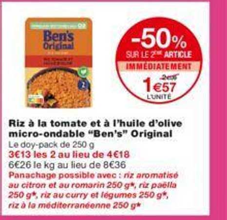 riz à la tomate et à l'huile d'olive micro-ondable "ben's" original
