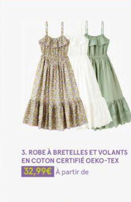 robe à bretelles et volants en coton certifié oeko-tex