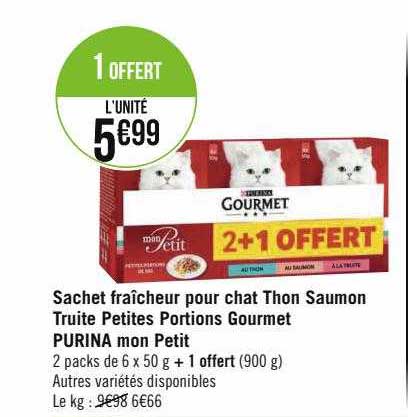 Sachet Fraîcheur Pour Chat Thon Saumon Truite Petites Portions Gourmet Purina Mon Petit